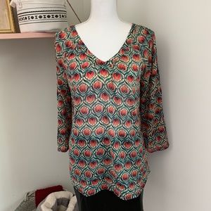 Lucky Brand Flower Pattern 3/4 Sleeve Top